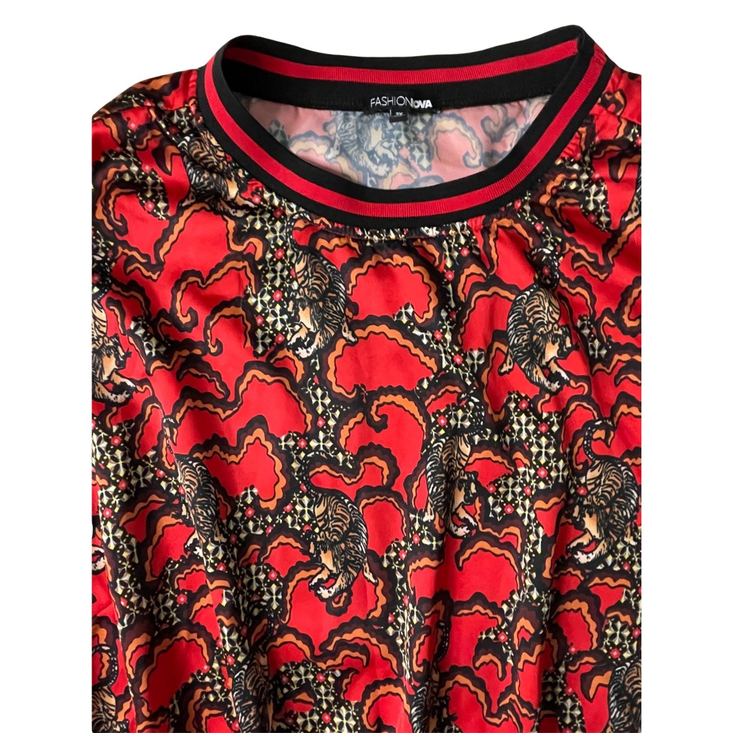 Red Tiger Print Satin Jogger Set- 3XL
