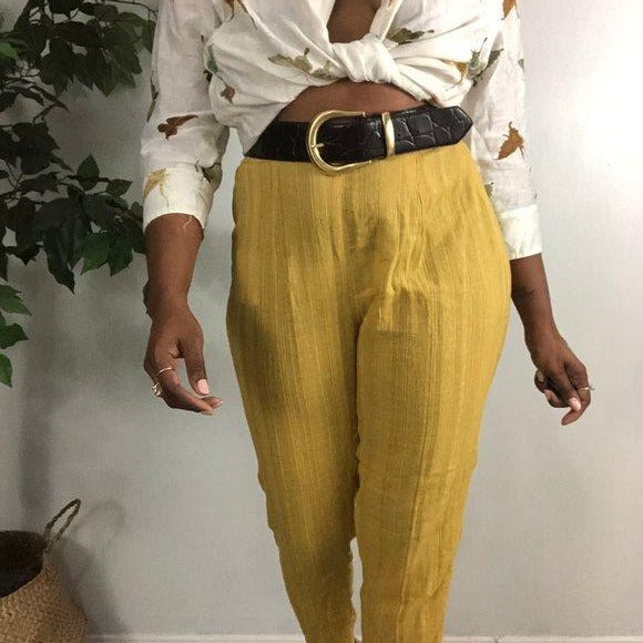 New Generation Yellow Linen Blend Ankle Pants 8