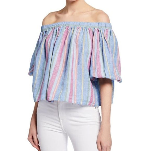 FRAME off shoulder striped linen top