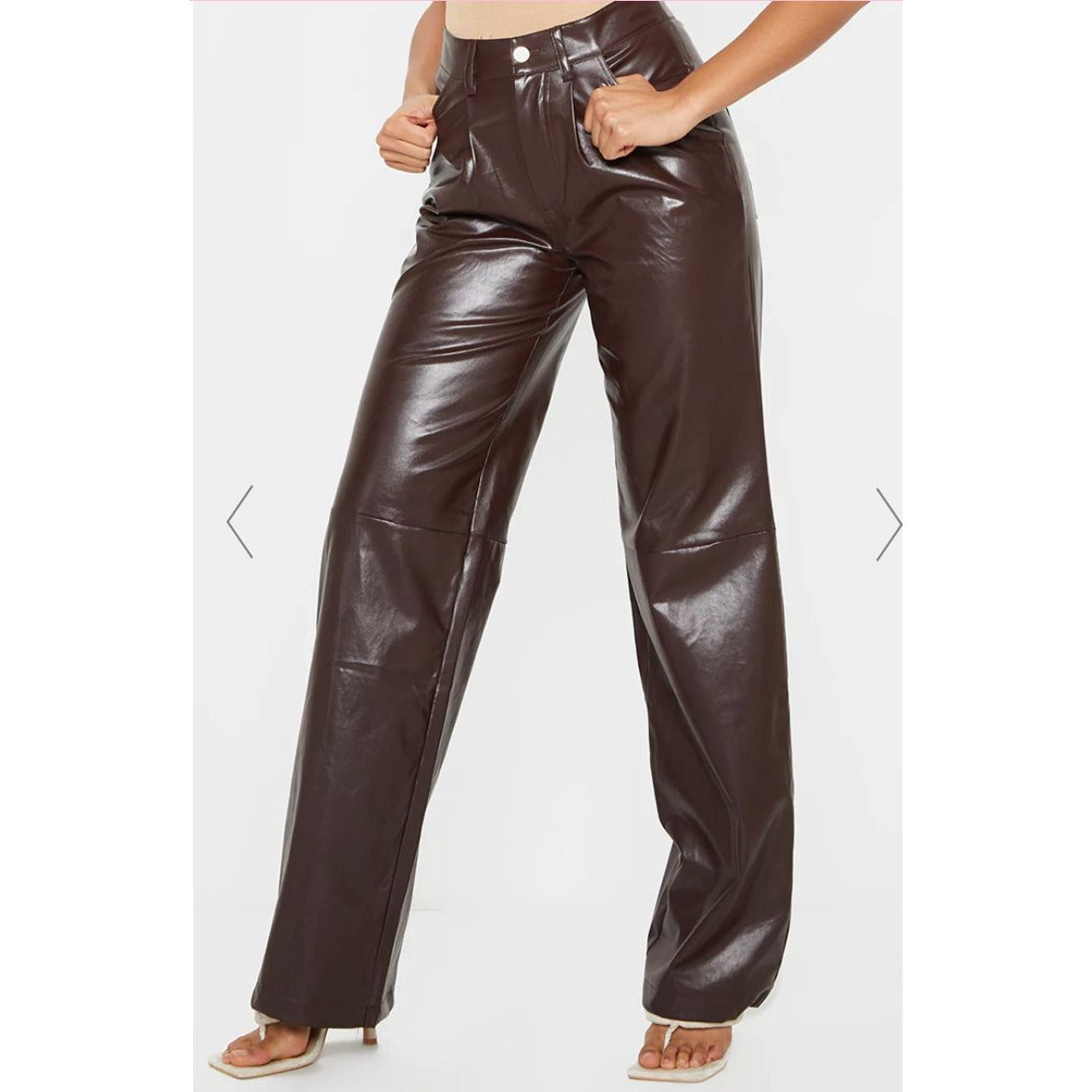 Brown Leather Looking Wide Leg Pants - 12