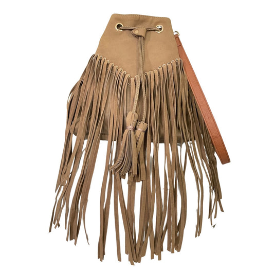 Taupe Drawstring Fringed Bag