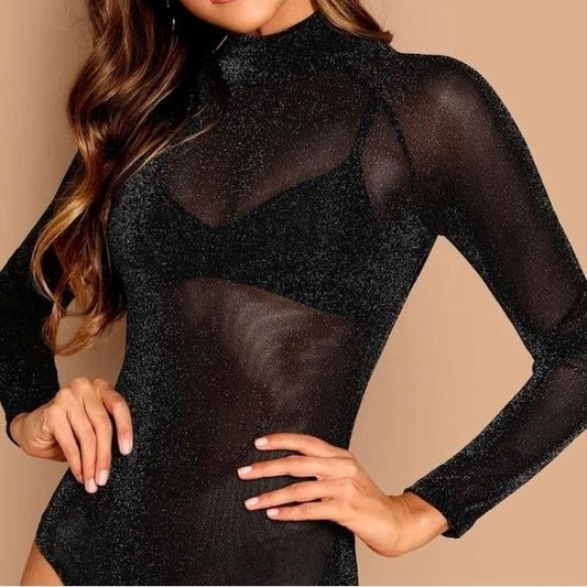 Sheer Mock Neck Bodysuit - Medium