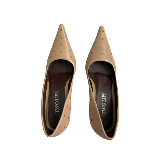 Tan Leather Polka Dot Heels - 8.5