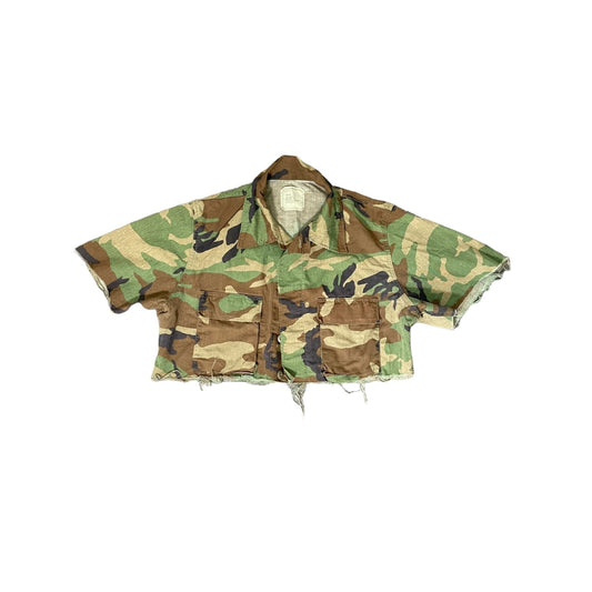 Dark Green Short Sleeve Crop Camo Jacket - L/XL