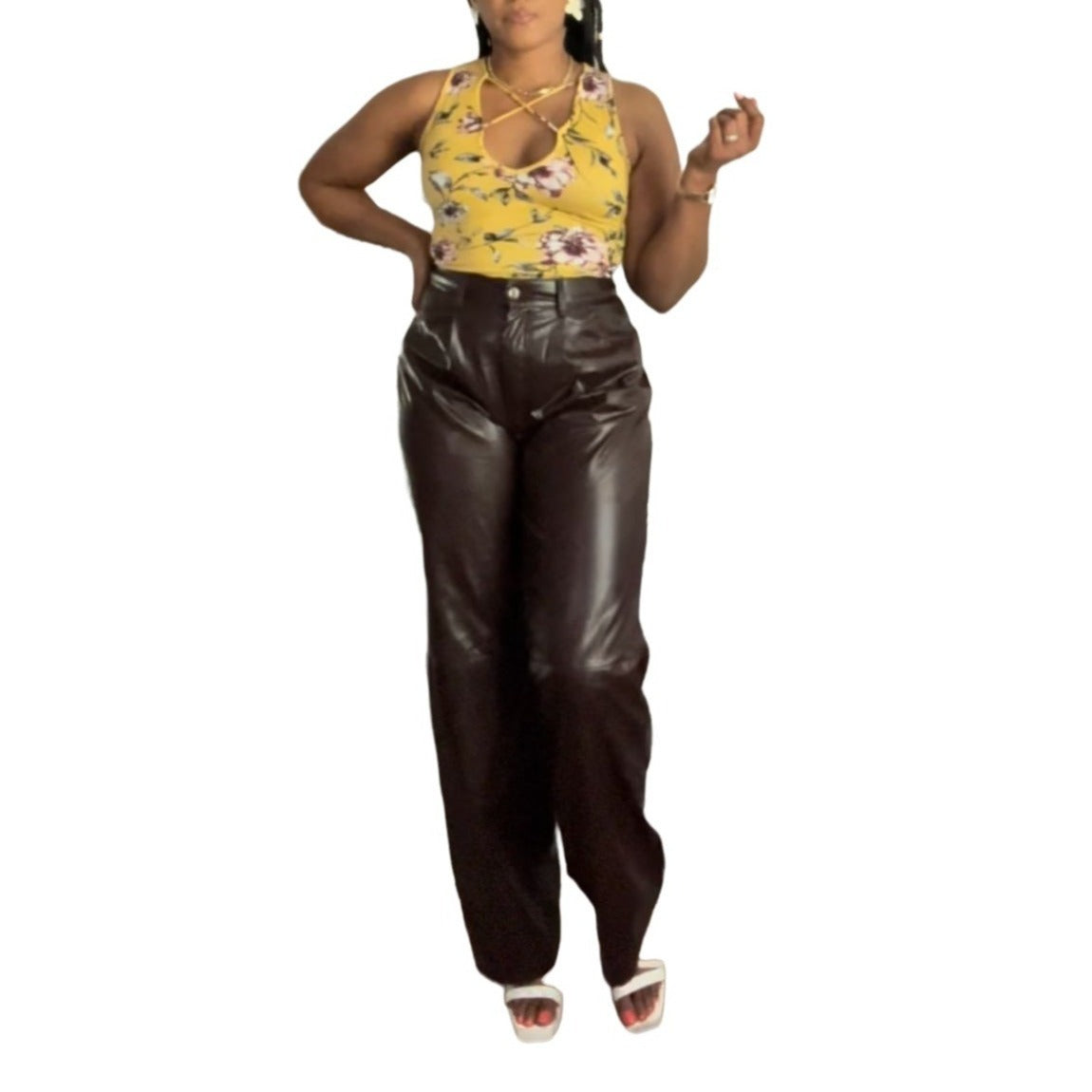 Brown Leather Looking Wide Leg Pants - 12