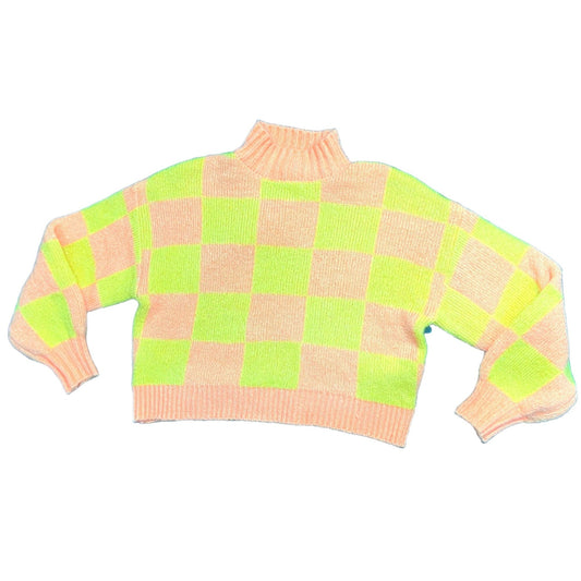 Yellow & Orange Checker Mock Neck Sweater - L