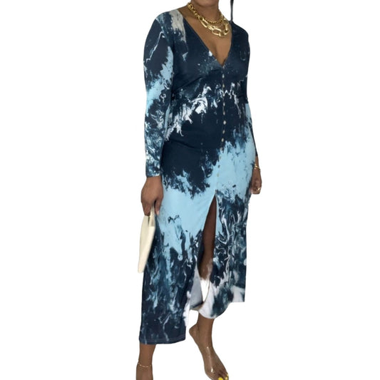 Wavey Blue Long Cardigan - L