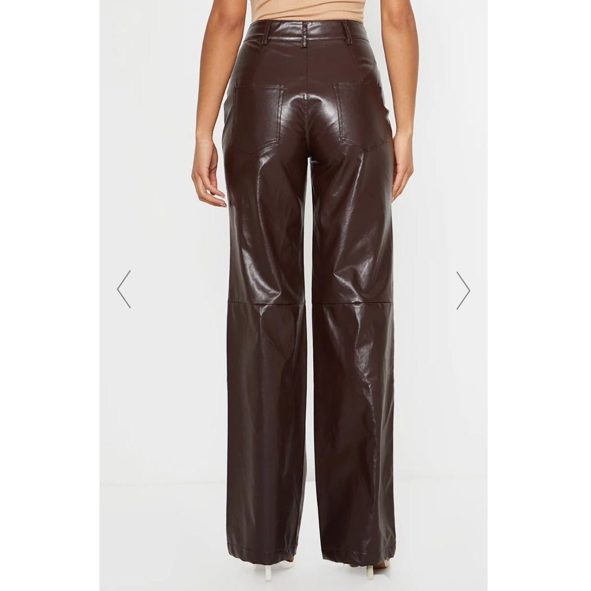 Brown Leather Looking Wide Leg Pants - 12