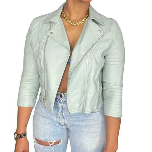 Mint Faux Leather Moto Biker Jacket - M