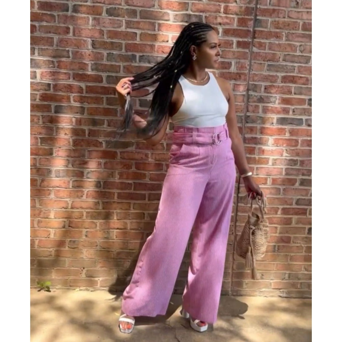 Red Striped Palazzo Pants - L