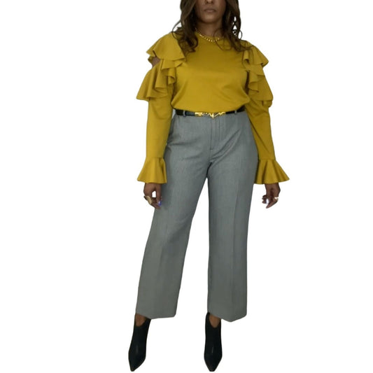 Ruffled Cut Out Shoulders Mustard Blouse