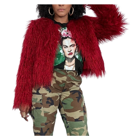 Red Bebe Shag Fur Coat - M