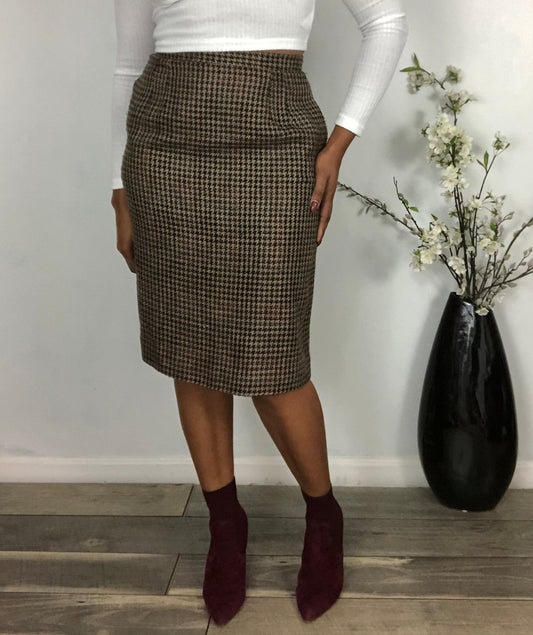 Vintage Wool Houndstooth Skirt - 8