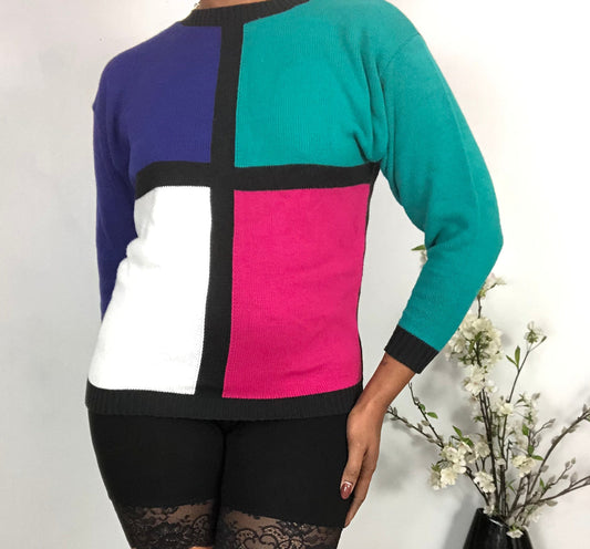 Vintage Color Block Sweater - M