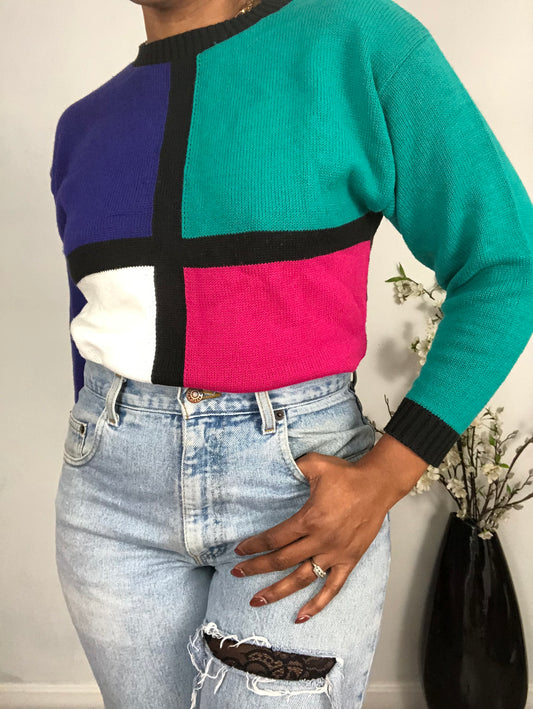 Vintage Color Block Sweater - M