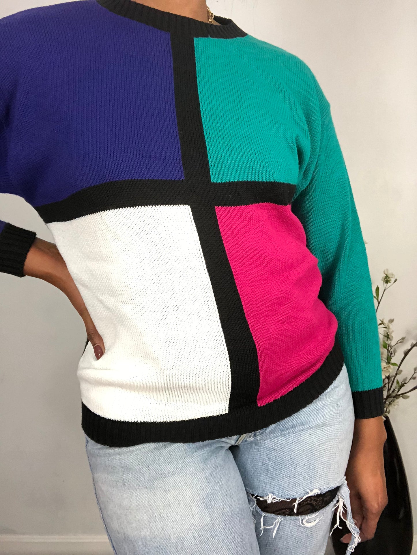Vintage Color Block Sweater - M