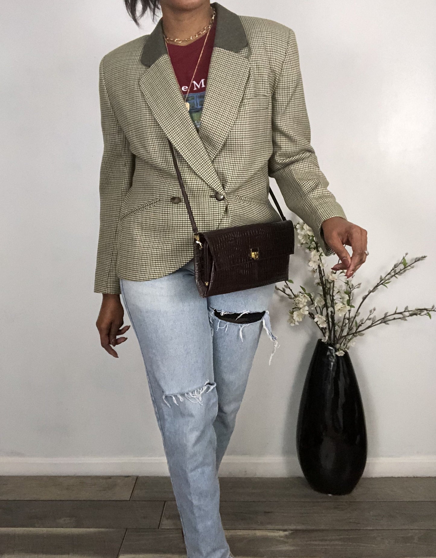 Vintage Wool Houndstooth Blazer -10