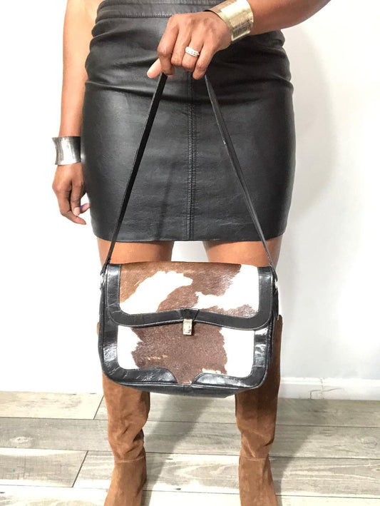 Vintage Leather Trim Genuine Cowhide Purse