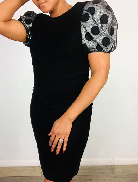 Vintage Velvet Glitter Sleeve Dress - M