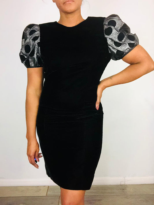 Vintage Velvet Glitter Sleeve Dress - M