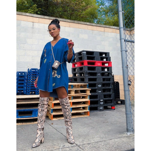 Vintage Baseball Jersey Style Denim Shirt Dress - XL