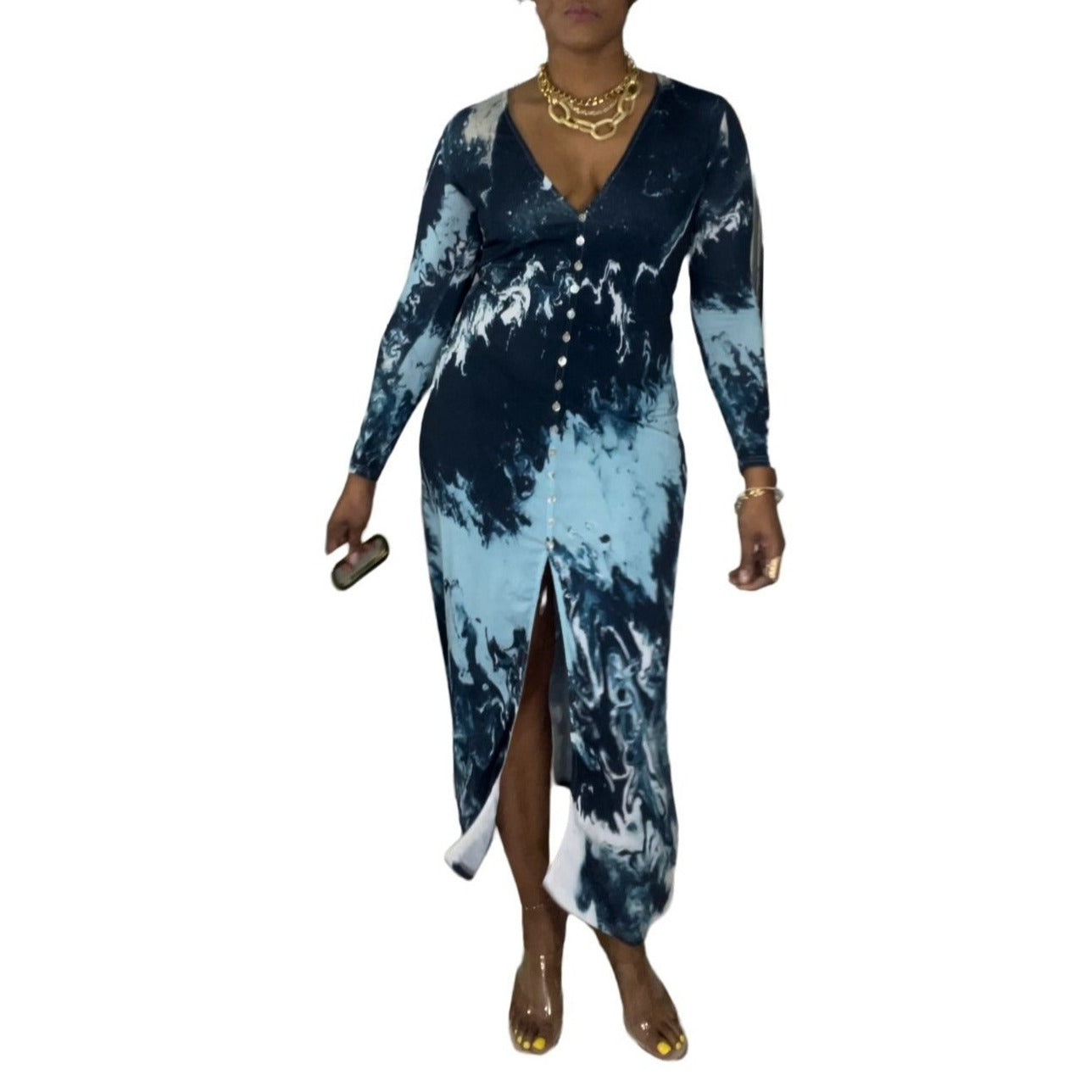 Wavey Blue Long Cardigan - L