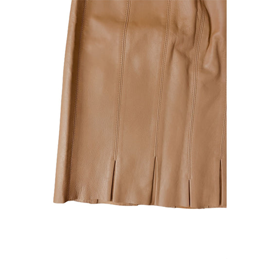 Etcetera tan pleated hem leather skirt - 6