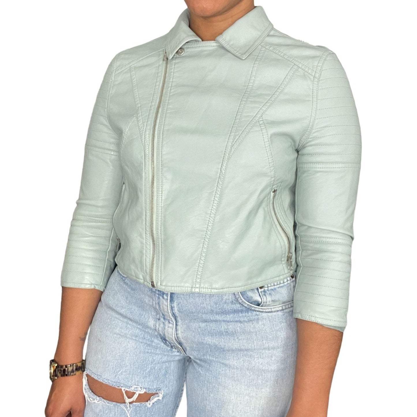 Mint Faux Leather Moto Biker Jacket - M