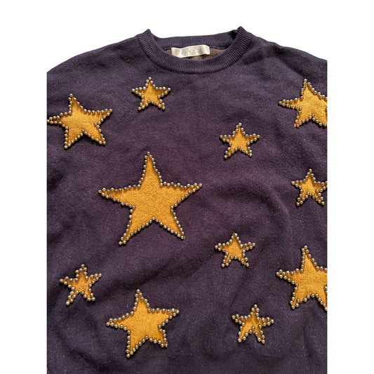 Beaded Gold Star Sweater - M