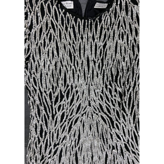Vintage Black Silver Sequin Dress - S