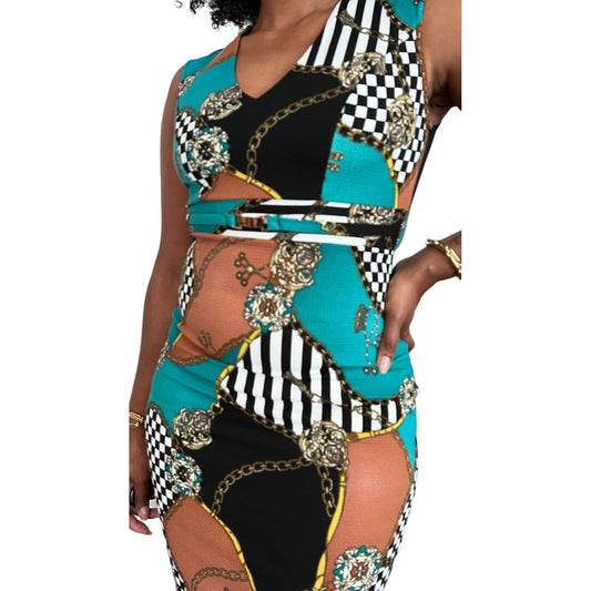 Printed Bodycon Dress - M