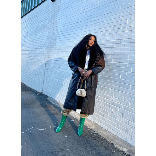 Vintage Fur Collar Leather Coat