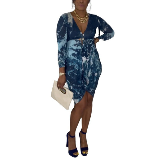 Wavey Blue Long Cardigan - L