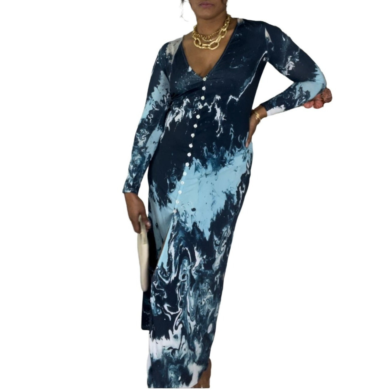 Wavey Blue Long Cardigan - L