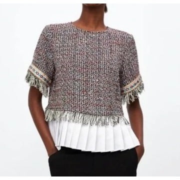 Zara Tweed Peplum Hem Top - S/M