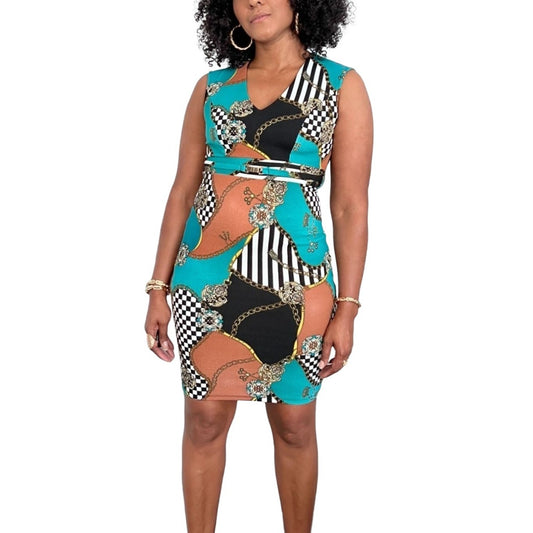 Printed Bodycon Dress - M