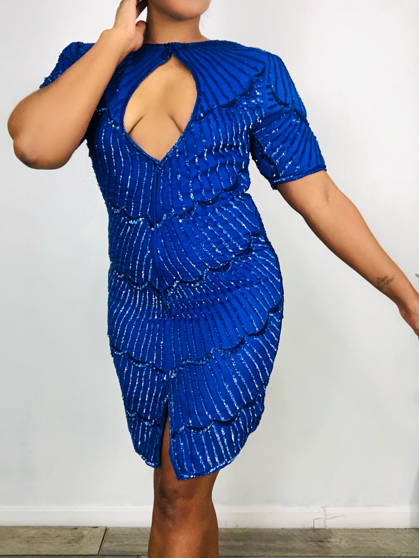 Vintage Sequin Silk Cocktail Dress M