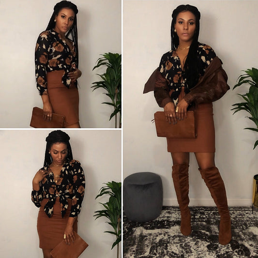 Cognac Wool Skirt - M