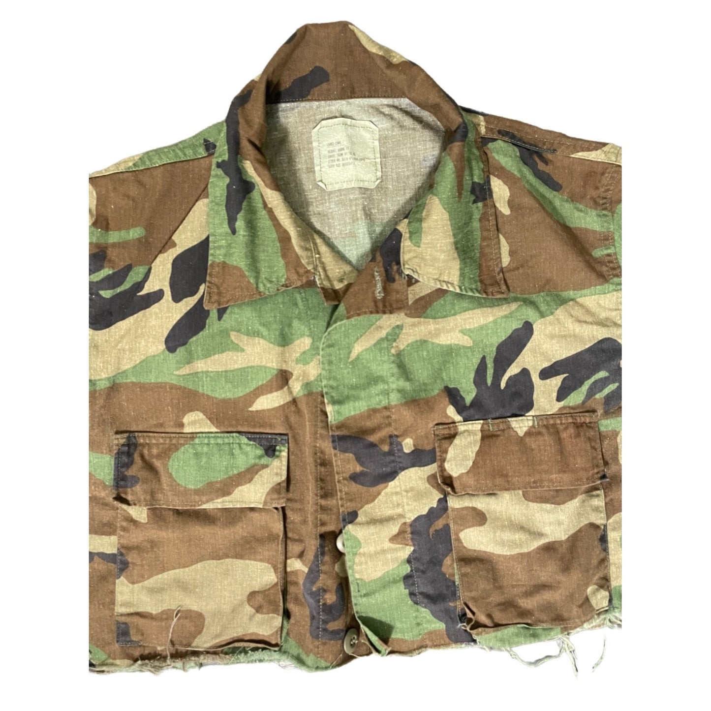 Dark Green Short Sleeve Crop Camo Jacket - L/XL