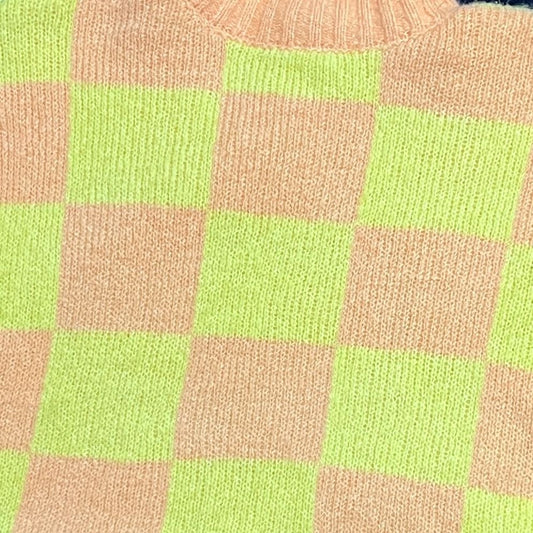 Yellow & Orange Checker Mock Neck Sweater - L