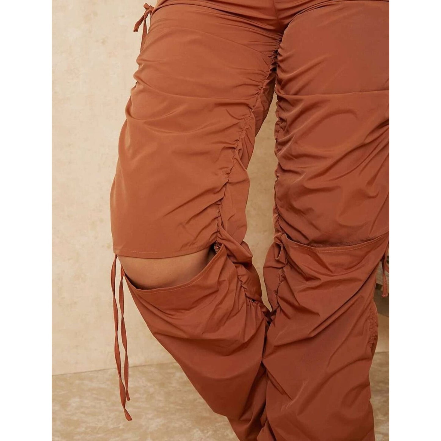 Burnt Orange Cut Out Drawstring Side Pants - M