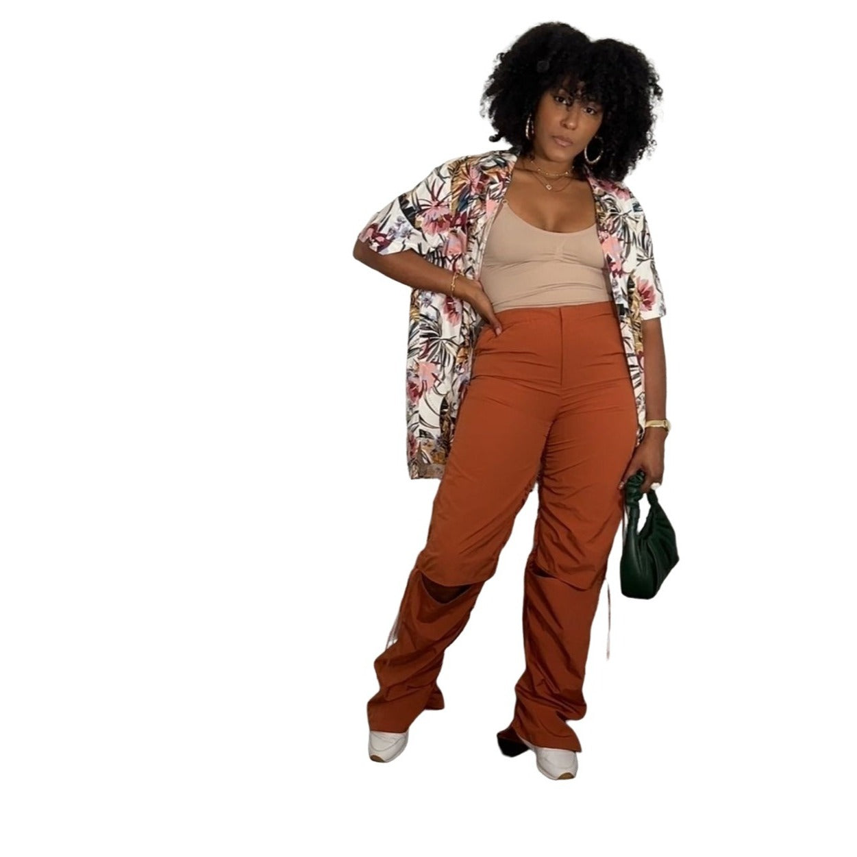 Burnt Orange Cut Out Drawstring Side Pants - M