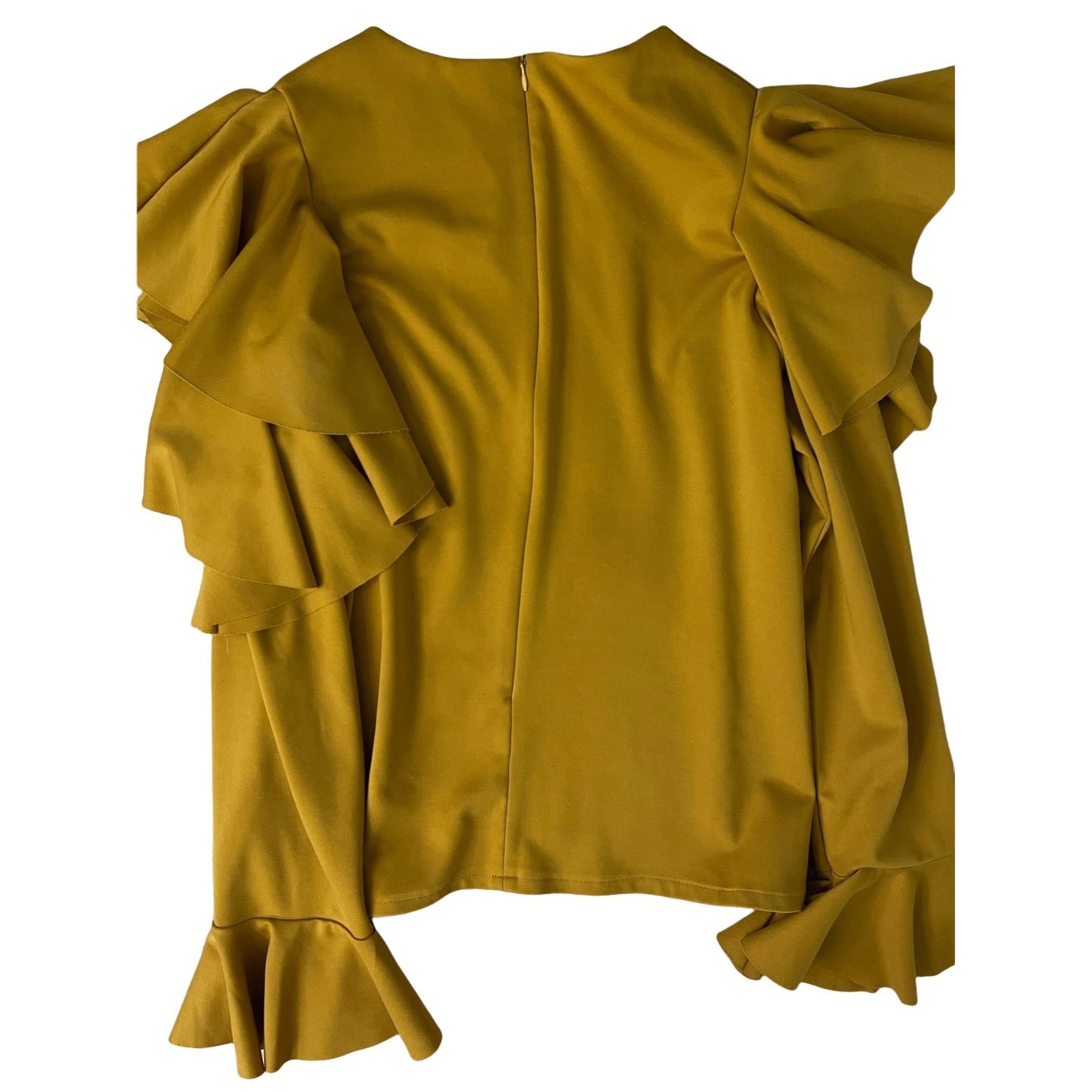 Ruffled Cut Out Shoulders Mustard Blouse