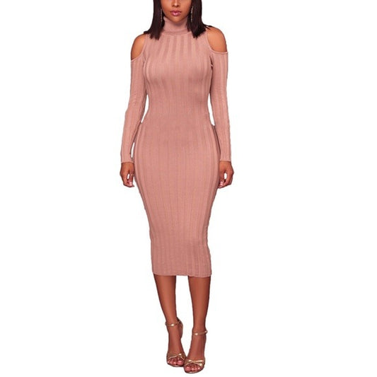 Turtleneck Bodycon Cold Shoulder Dress