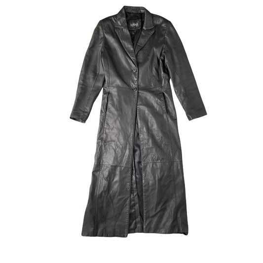 Black Leather Long Jacket - L