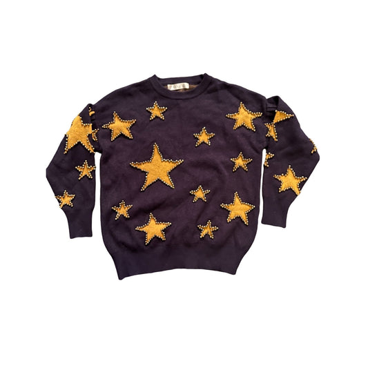 Beaded Gold Star Sweater - M