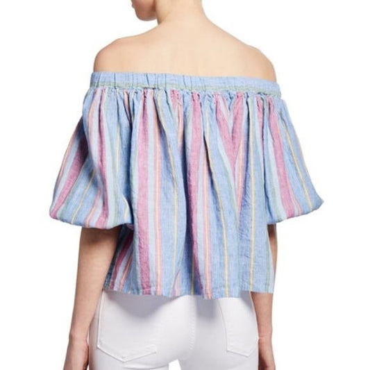 FRAME off shoulder striped linen top