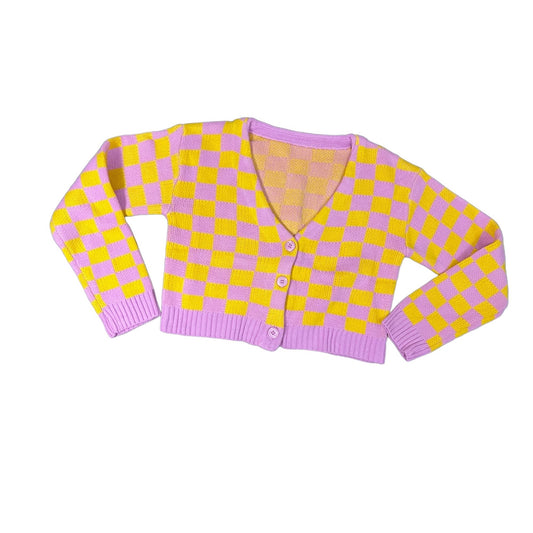 Pink & Yellow Checker Cardigan - M/L