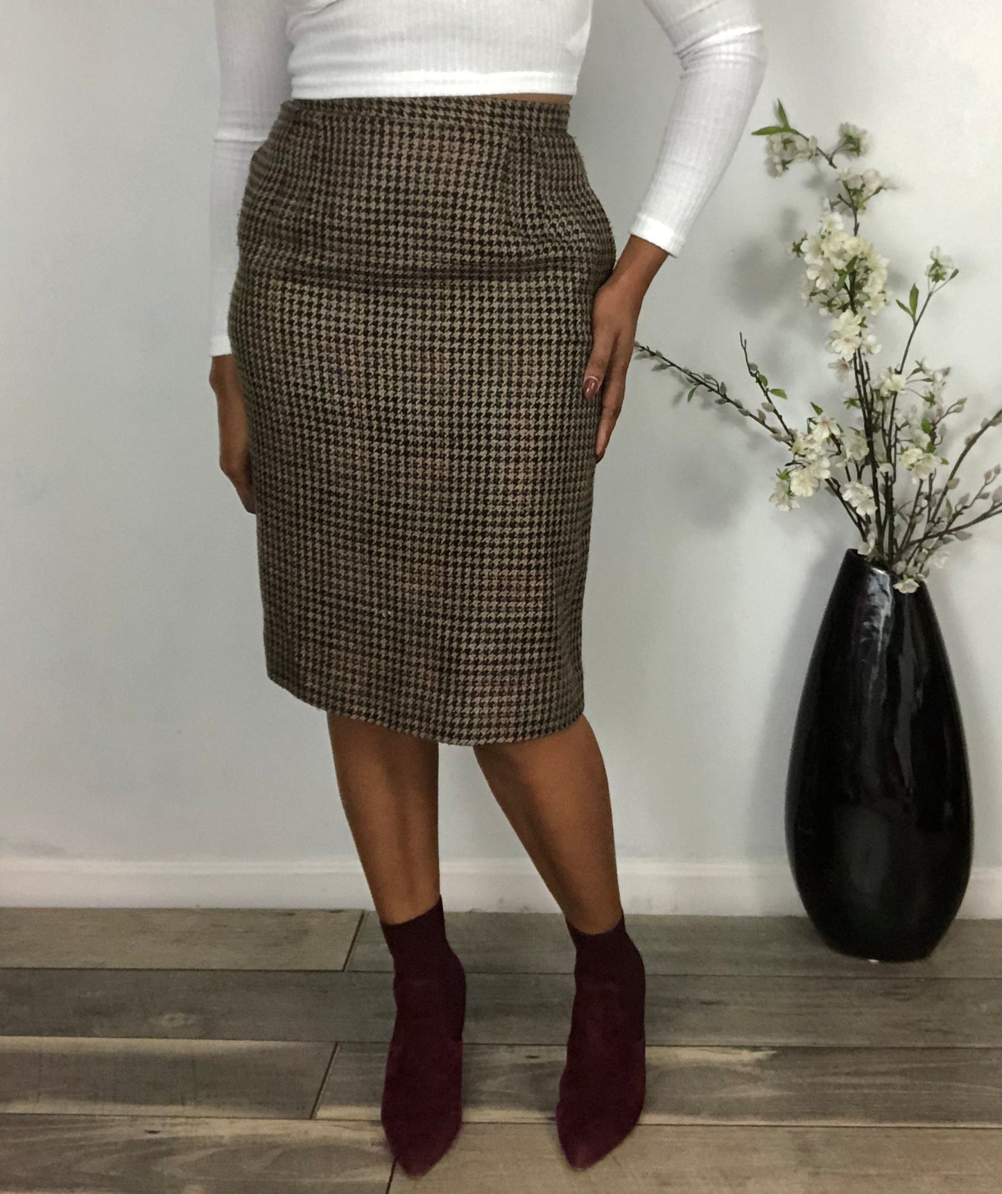 Vintage Wool Houndstooth Skirt - 8