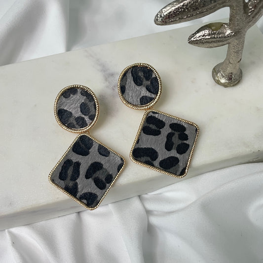 Grey Leopard Earrings